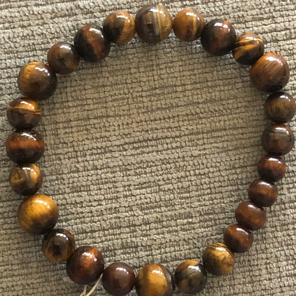 COPY - Handmade Tiger’s Eye & Wood Bead Stretch Bracelet w/ Gold Spacers – Unis… - Picture 3 of 4